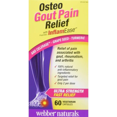 Osteo Gout Pain Relief with InflamEase 570 мг 60 капсули | Webber Naturals Бори се с всички симптоми и признаци на подаграта При обостряне на ставните неразположения Намалява ставната болезненост, спира възпа Osteo Gout Pain Relief with InflamEase 570 мг 