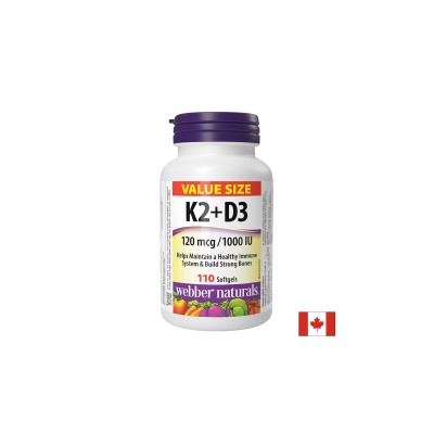 Витамин K2 120 µg + D3 1000 IU 25 µg х 110 софтгел капсули | Webber Naturals