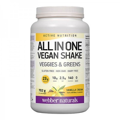 All in One Vegan Shake Powder Vanilla Flavour 702 гр | Webber Naturals All in One Vegan Shake Powder Vanilla Flavour 702 гр | Webber Naturals