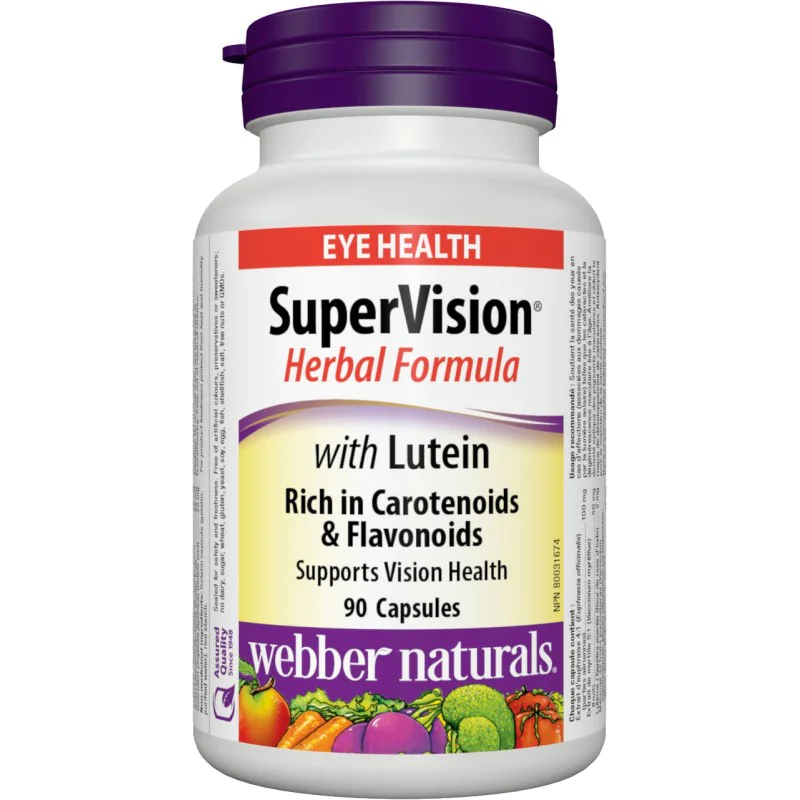 SuperVision® Билкова Формула с Лутеин 242 мг 90 капсули | Webber Naturals За безпроблемно и ясно зрение Предпазва от всякакви болести на очите Поддържа доброто детайлно зрение Заздравява органите на зр SuperVision® Билкова Формула с Лутеин 242 мг 90 капсу