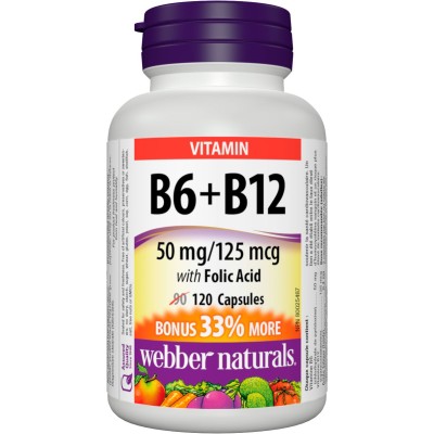 Vitamin B6 + B12 + Folic Acid 120 капсули | Webber Naturals  За поддържане на сърдечно-съдовото здраве Намалява нивата на хомоцистеин Съставките работят синергично за оптимален ефект Стимулира имуннат Vitamin B6 + B12 + Folic Acid 120 капсули | Webber Nat