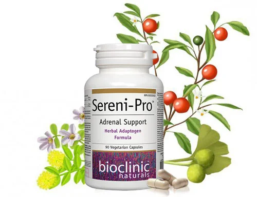 SERENI-PRO™ Adrenal Support 312 мг 90 капсули от Bioclinic Natural на топ цена включва няколко растителни адаптогена, подпомагащи организма при стрес