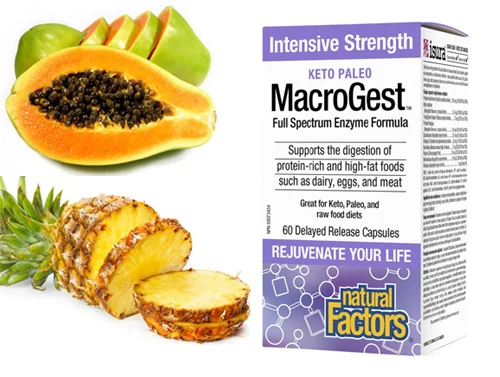 MacroGest™ Keto Paleo Full Spetrum 206 mg 60 caps от Natural Factors на топ цена включва бромелаин и папаин, разграждащи протеините